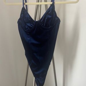 Navy blue velvet body suit